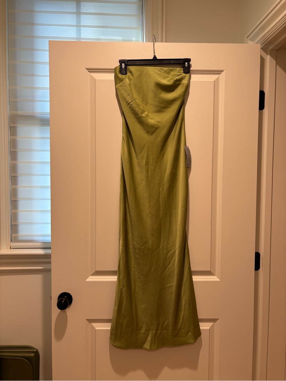Bardot Apple Green Satin Strapless Maxi Dress US 2